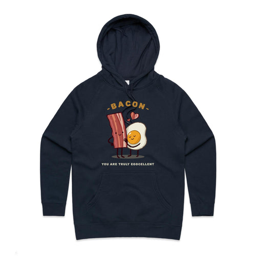 Bacon, You Are Truly Egg-cellent - Womens Hoodie Navy Womens Hoodie Food Printed In Australia