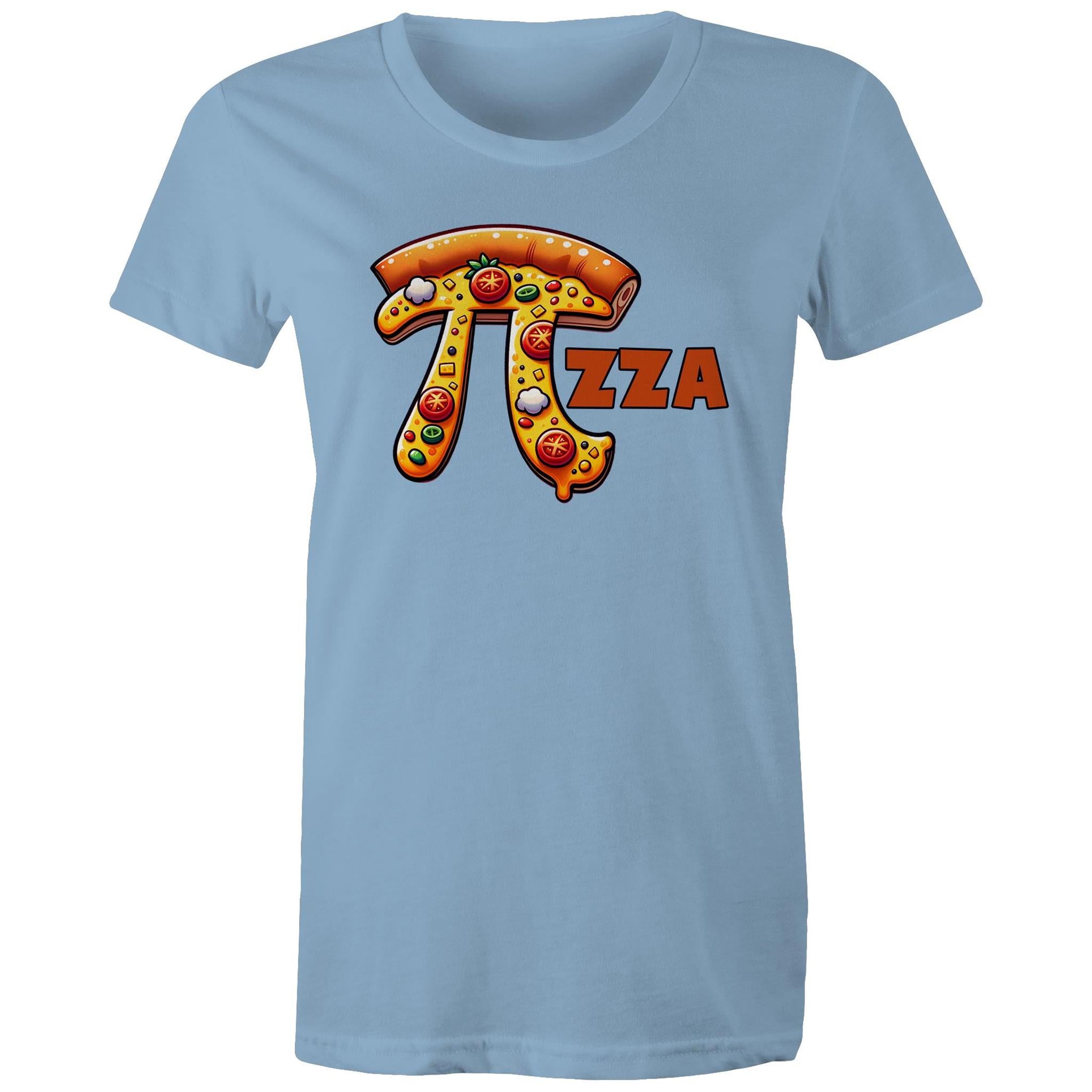Pi Pizza - Womens T-shirt Carolina Blue Womens T-shirt Food Maths Printed In Australia Science