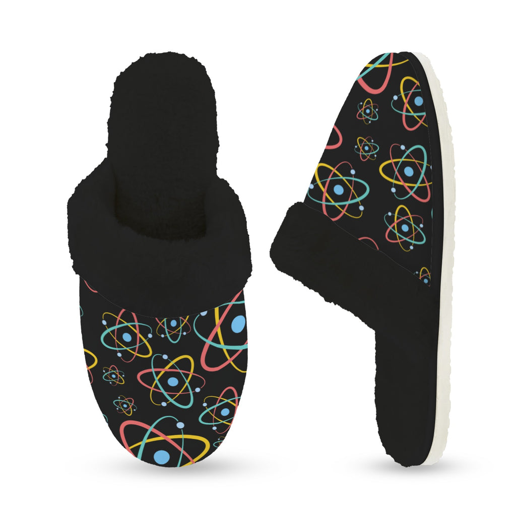 Atoms Women's Fur Trim Thick-Sole Indoor Slippers Women's Fur Trimmed Slippers Printed Offshore Science