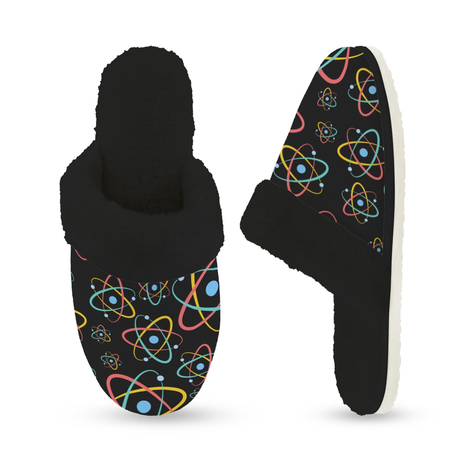 Atoms Women's Fur Trim Thick-Sole Indoor Slippers Women's Fur Trimmed Slippers Printed Offshore Science