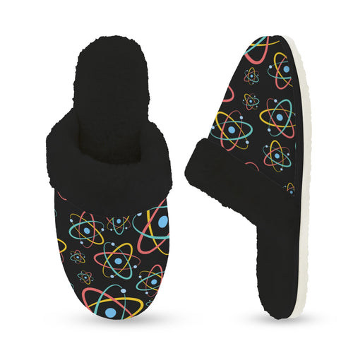Atoms Women's Fur Trim Thick-Sole Indoor Slippers Women's Fur Trimmed Slippers Printed Offshore Science