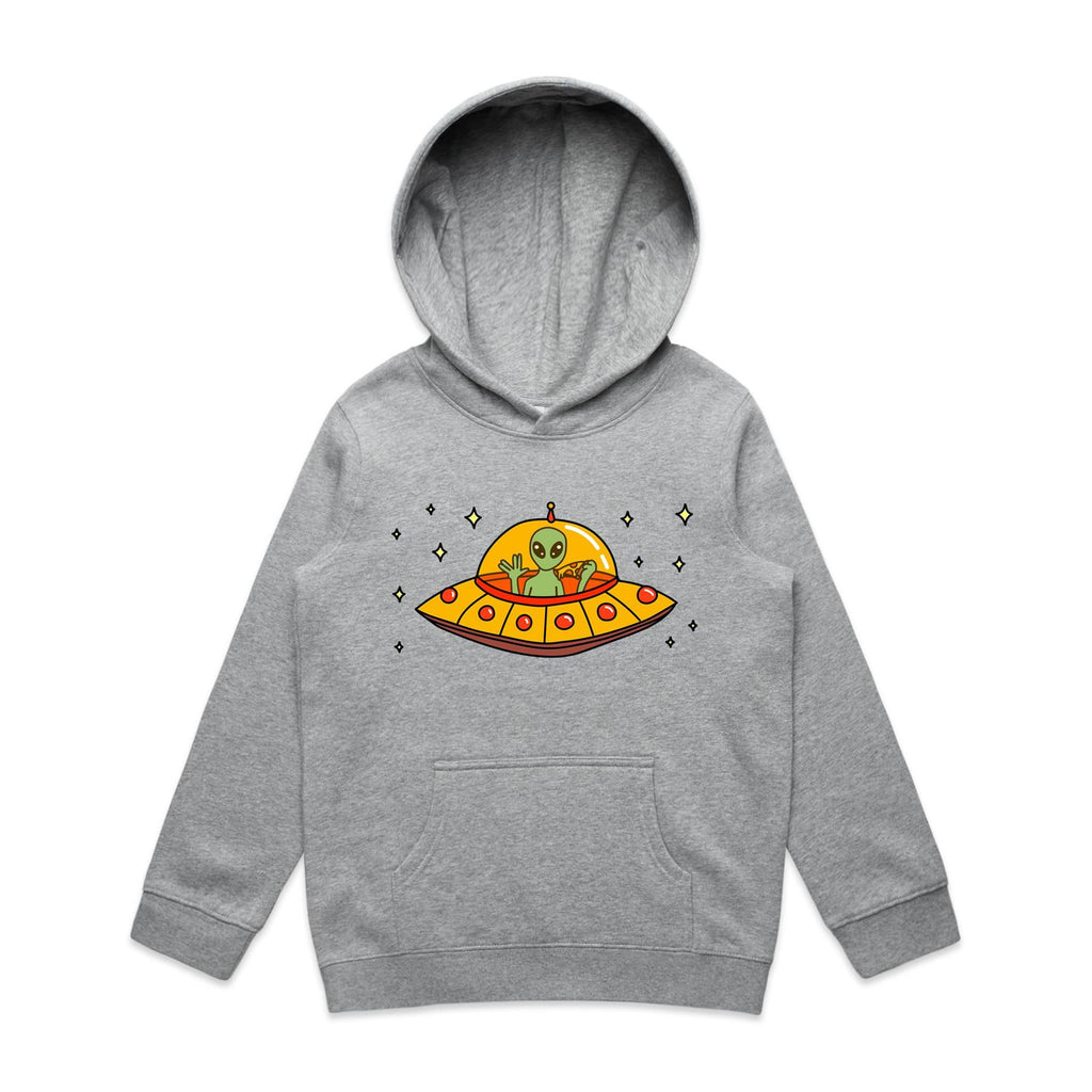 Alien Pizza - Kids Hoodie Grey Marle Kids Hoodie Printed In Australia