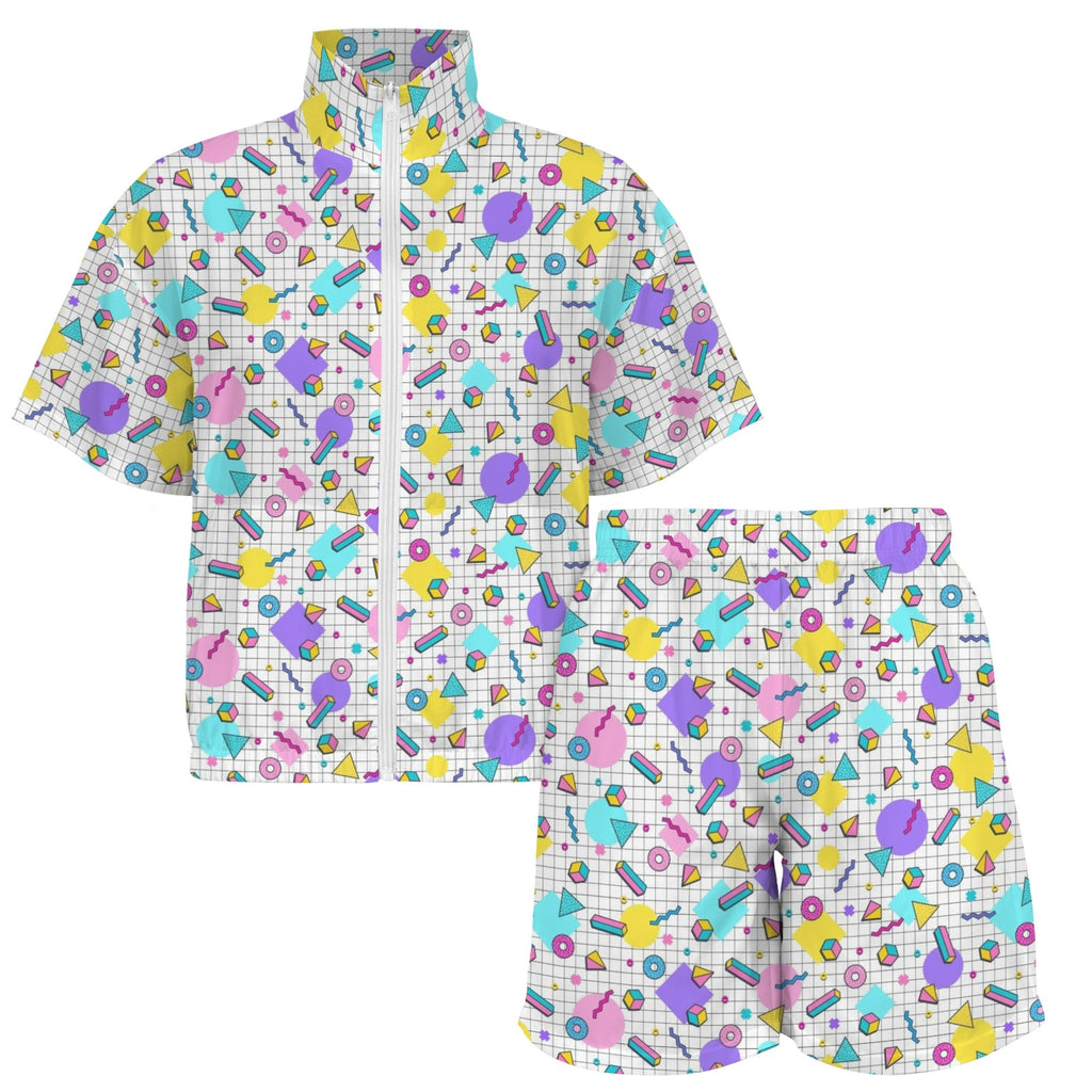 80's Grid Women's Windbreaker Short Set Women's Windbreaker Short Set Printed Offshore Retro