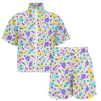 80's Grid Women's Windbreaker Short Set Women's Windbreaker Short Set Printed Offshore Retro