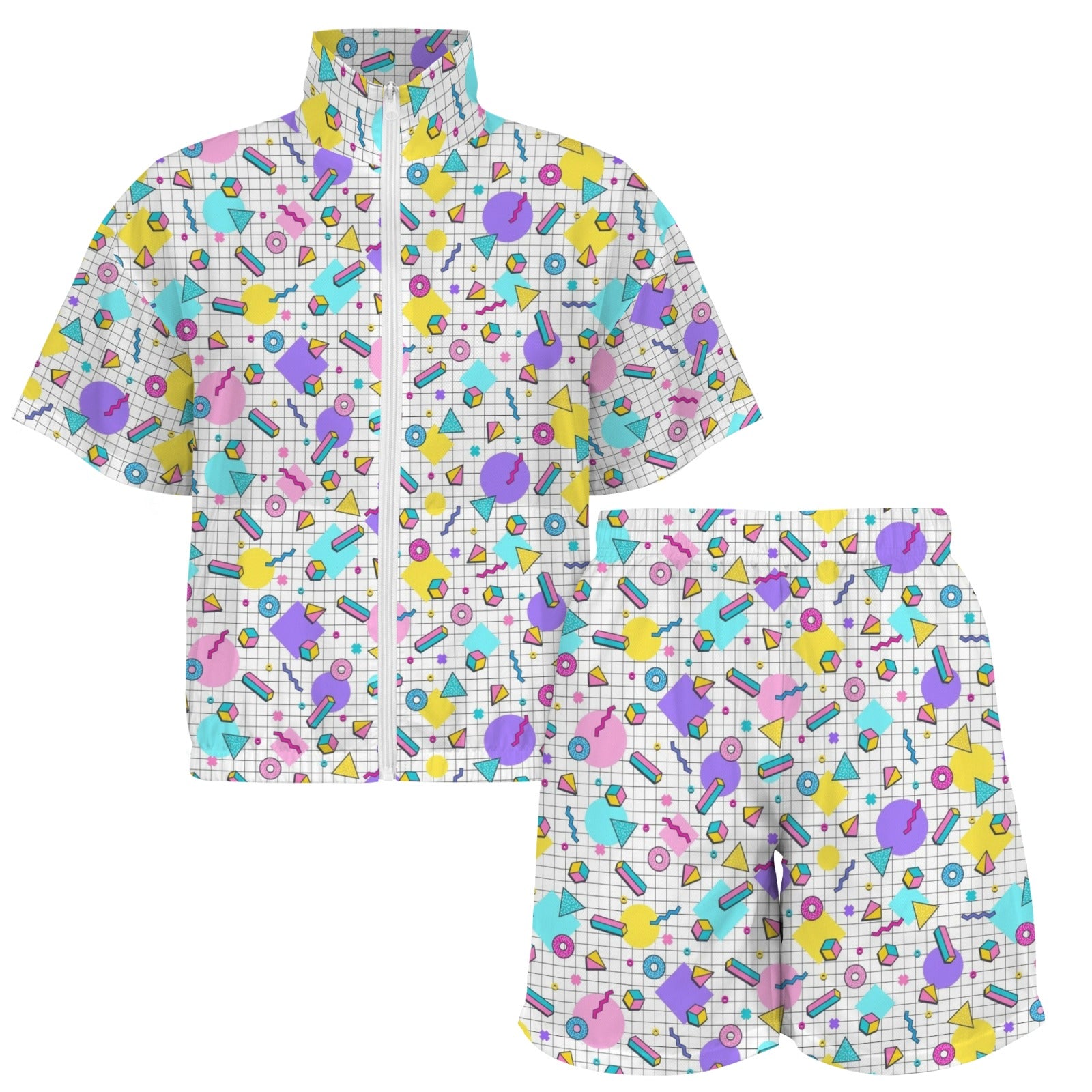 80's Grid Women's Windbreaker Short Set Women's Windbreaker Short Set Printed Offshore Retro