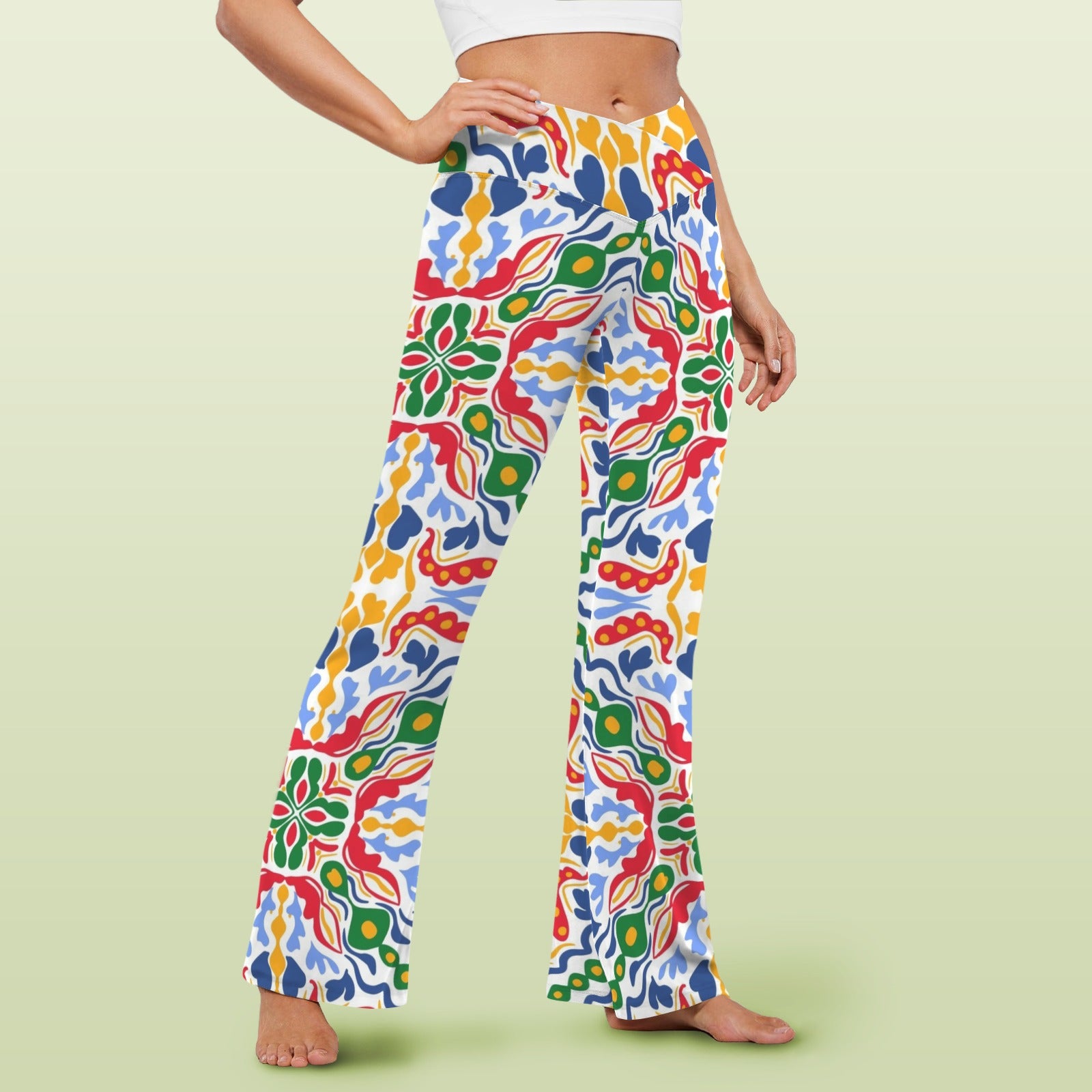 Bright Burst High Waist Crossover Tummy Control Flare Leggings High Waist Flare Leggings Printed Offshore