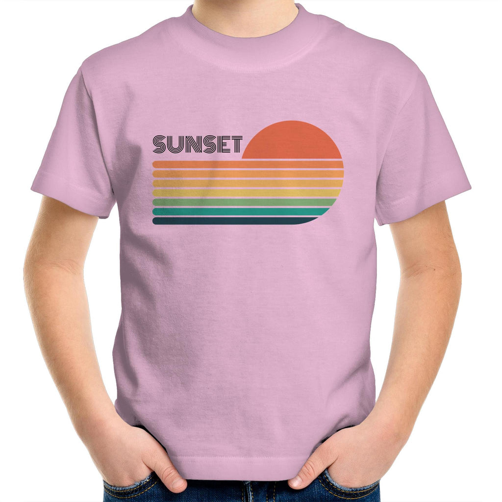 Retro Sunset - Kids Youth T-Shirt Pink Kids Youth T-shirt Printed In Australia Retro