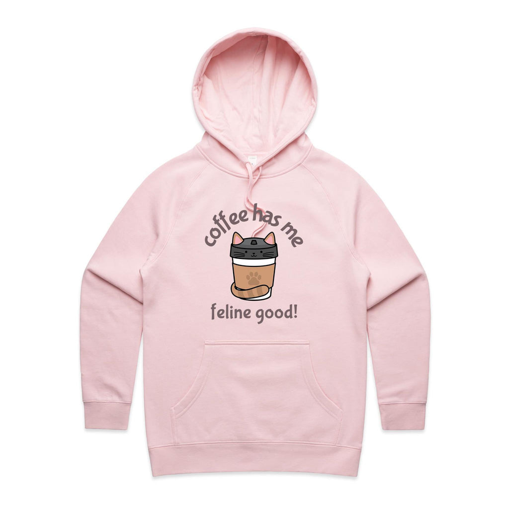 Coffee Has Me Feline Good - Womens Hoodie Pink Womens Hoodie animal Coffee Printed In Australia