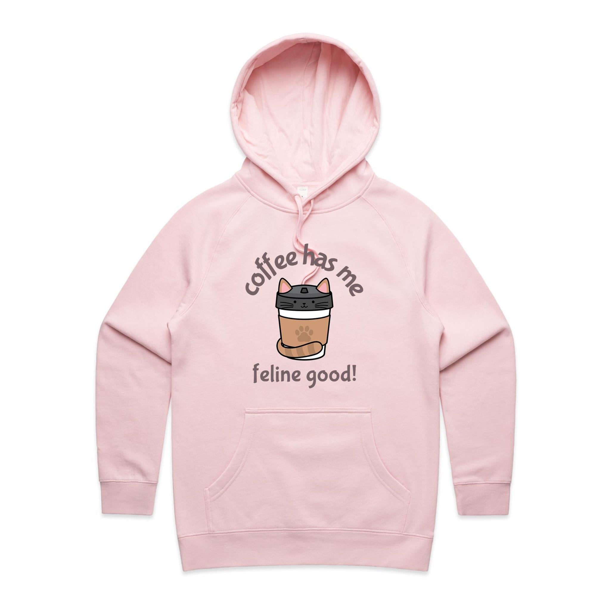 Coffee Has Me Feline Good - Womens Hoodie Pink Womens Hoodie animal Coffee Printed In Australia