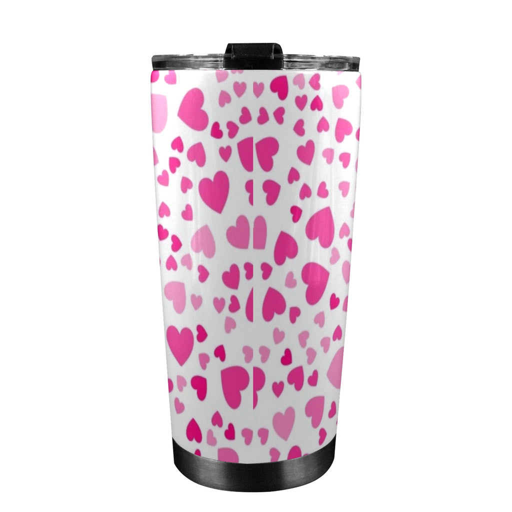 Pink Hearts On White - 20oz Mobile Tumbler with Lid (Black Lock)