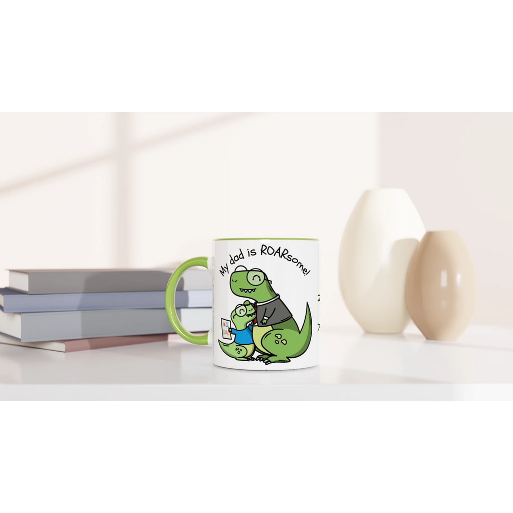 Personalised - My Dad Is Roarsome, Dinosaur - White 11oz Ceramic Mug Personalised Mug customisable dad Globally Fulfilled personalise