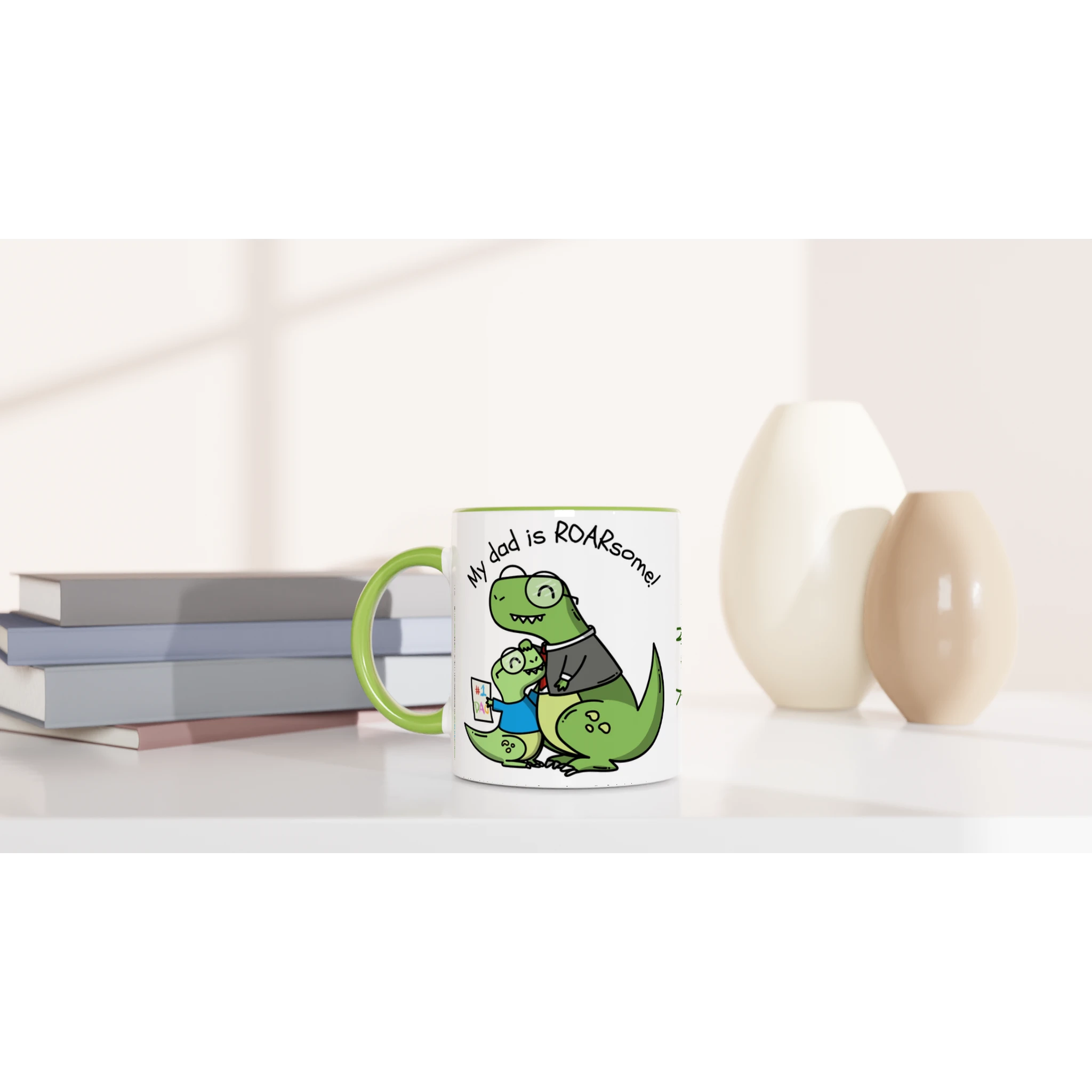Personalised - My Dad Is Roarsome, Dinosaur - White 11oz Ceramic Mug Personalised Mug customisable dad Globally Fulfilled personalise