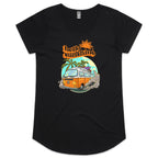 Hello Sunshine, Beach Van - Womens Scoop Neck T-Shirt Black Womens Scoop Neck T-shirt Printed In Australia Summer Surf