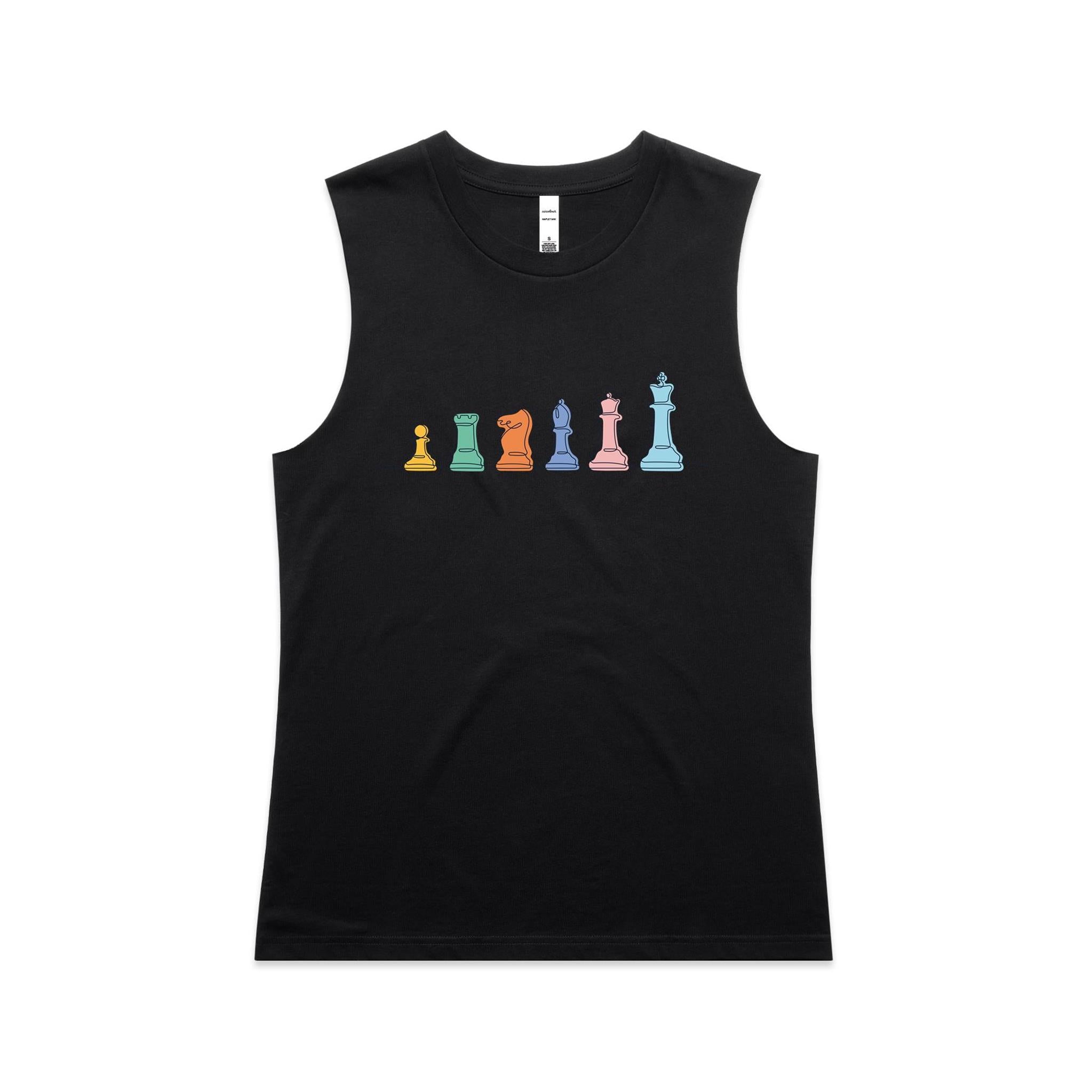 Chess - AS Colour Women's Maple Tank Black Womens Maple Tank Top Chess Games Printed In Australia