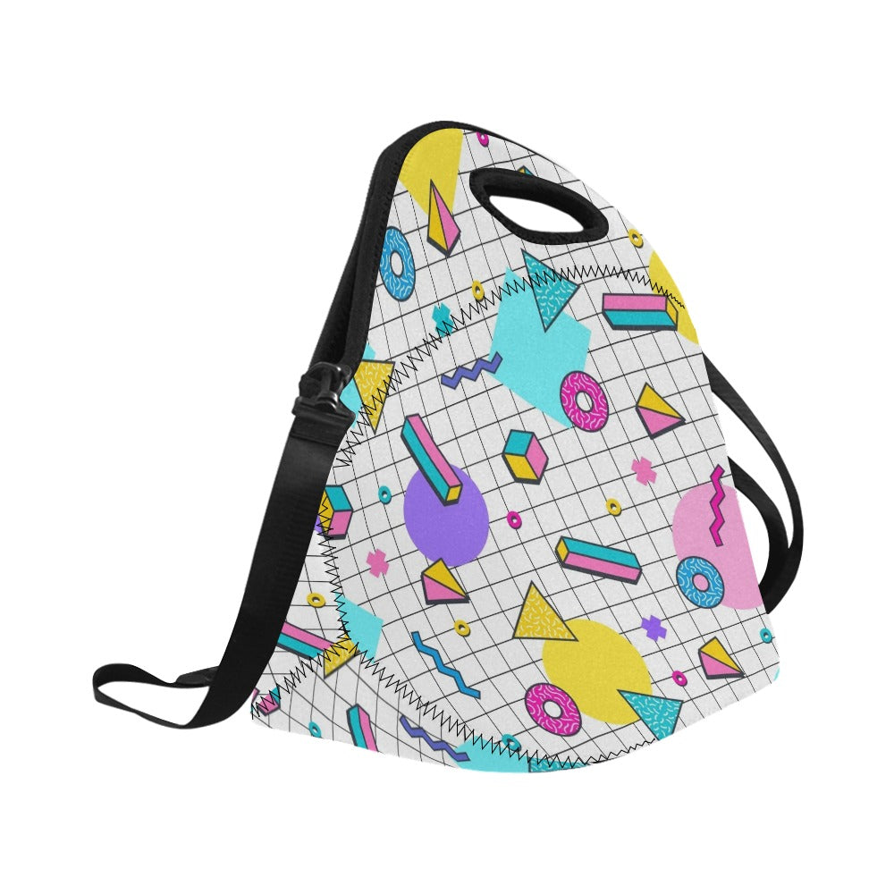 80's Grid Neoprene Lunch Bag/Large (Model 1669) Neoprene Lunch Bag Printed Offshore Retro
