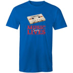 Music Saves Lives, Cassette Tape - Mens T-Shirt Bright Royal Mens T-shirt Music Printed In Australia Retro