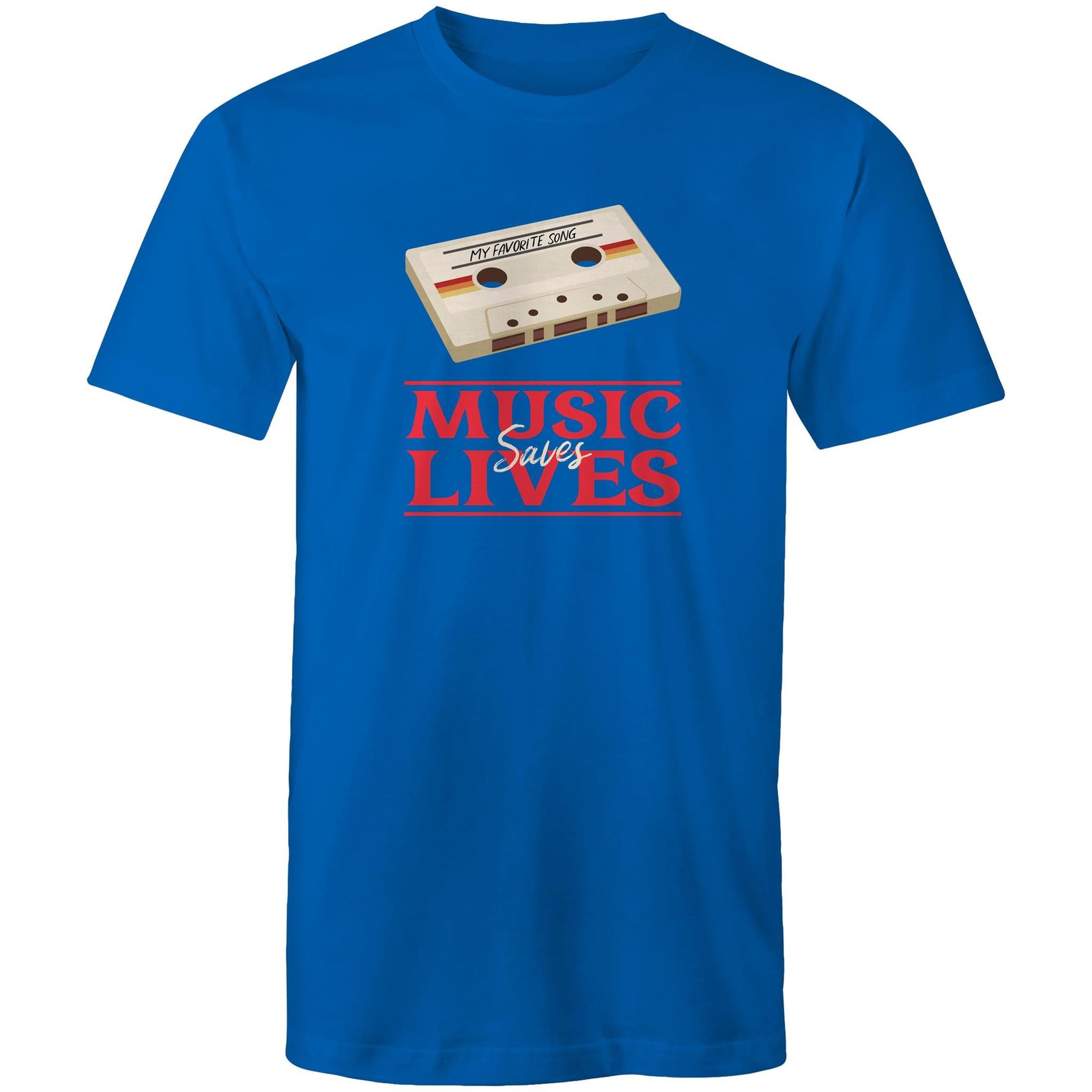 Music Saves Lives, Cassette Tape - Mens T-Shirt Bright Royal Mens T-shirt Music Printed In Australia Retro