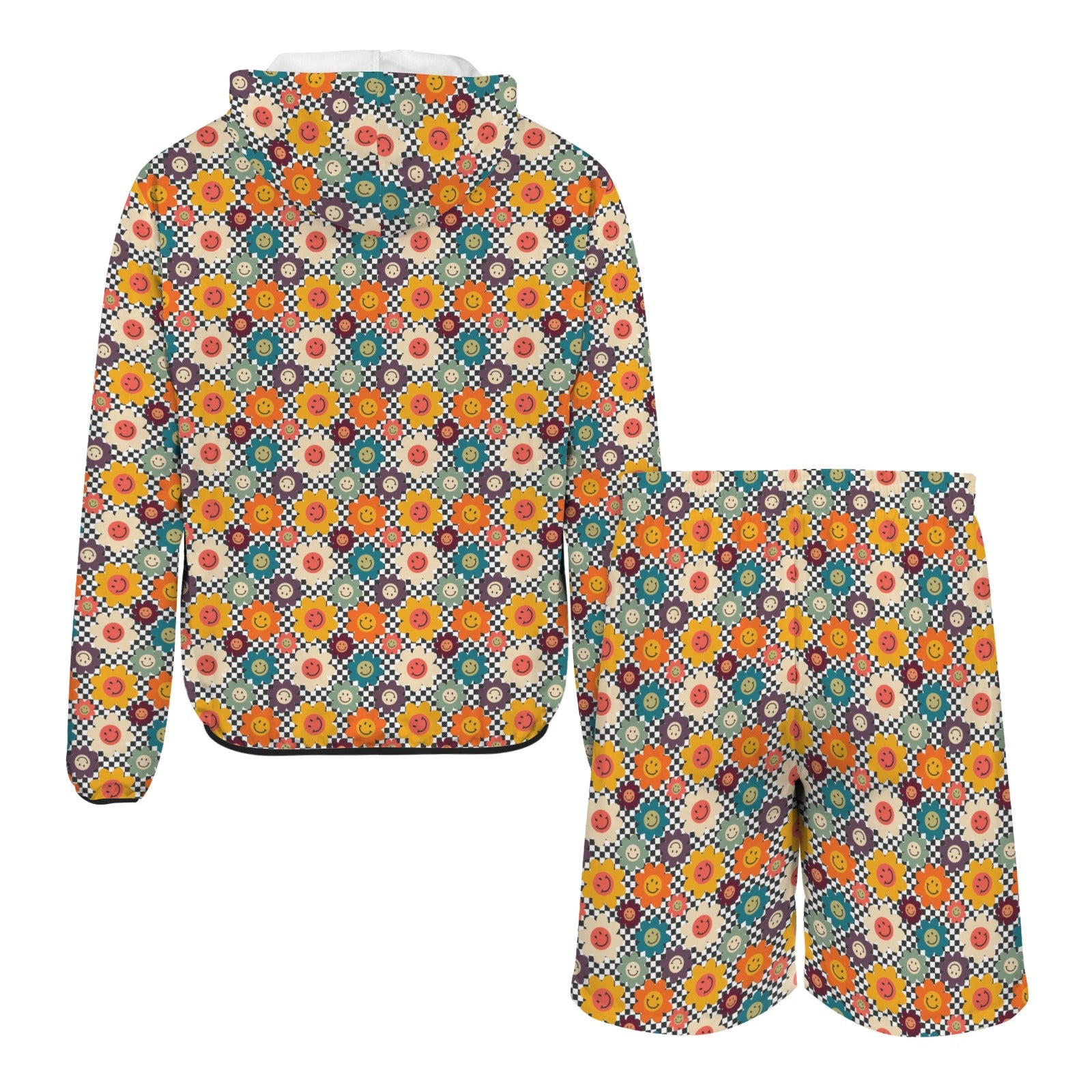 Happy Retro Flowers Men's Lightweight Sun Hoodie & Shorts Set Men's Lightweight Sun Hoodie & Shorts Printed Offshore Retro
