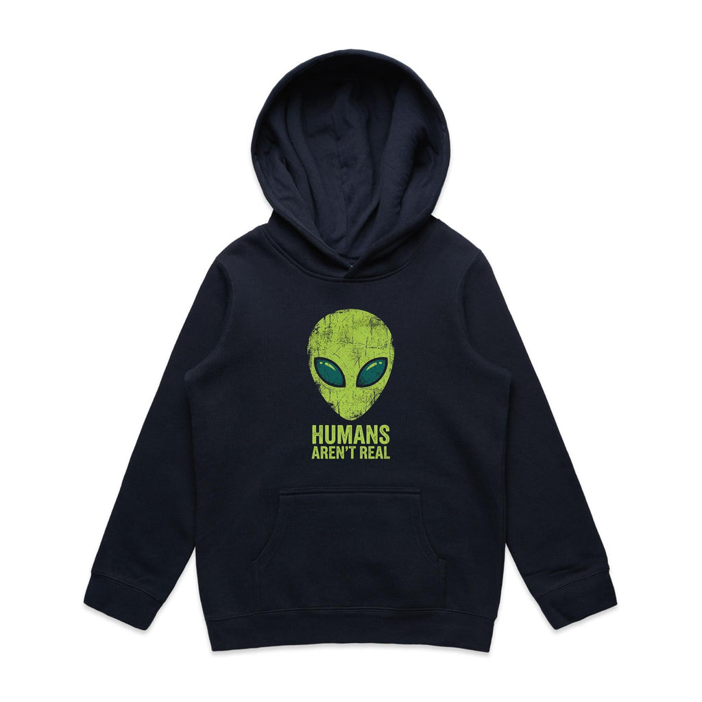Alien, Humans Aren't Real Kids AS Colour Hoodie