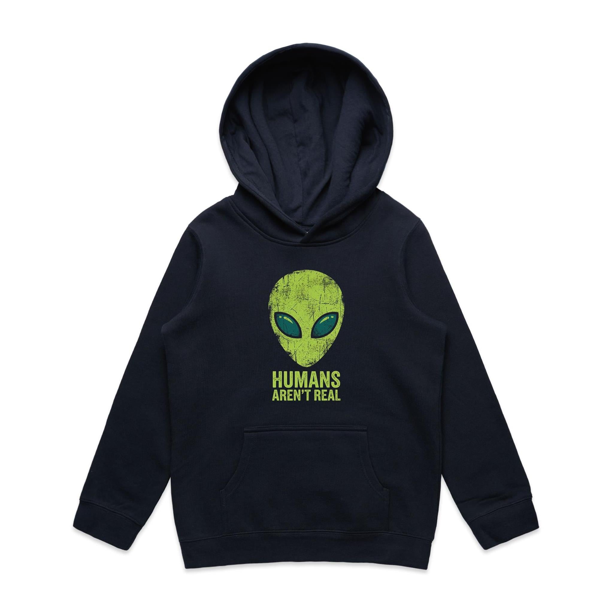 Alien, Humans Aren't Real Kids AS Colour Hoodie