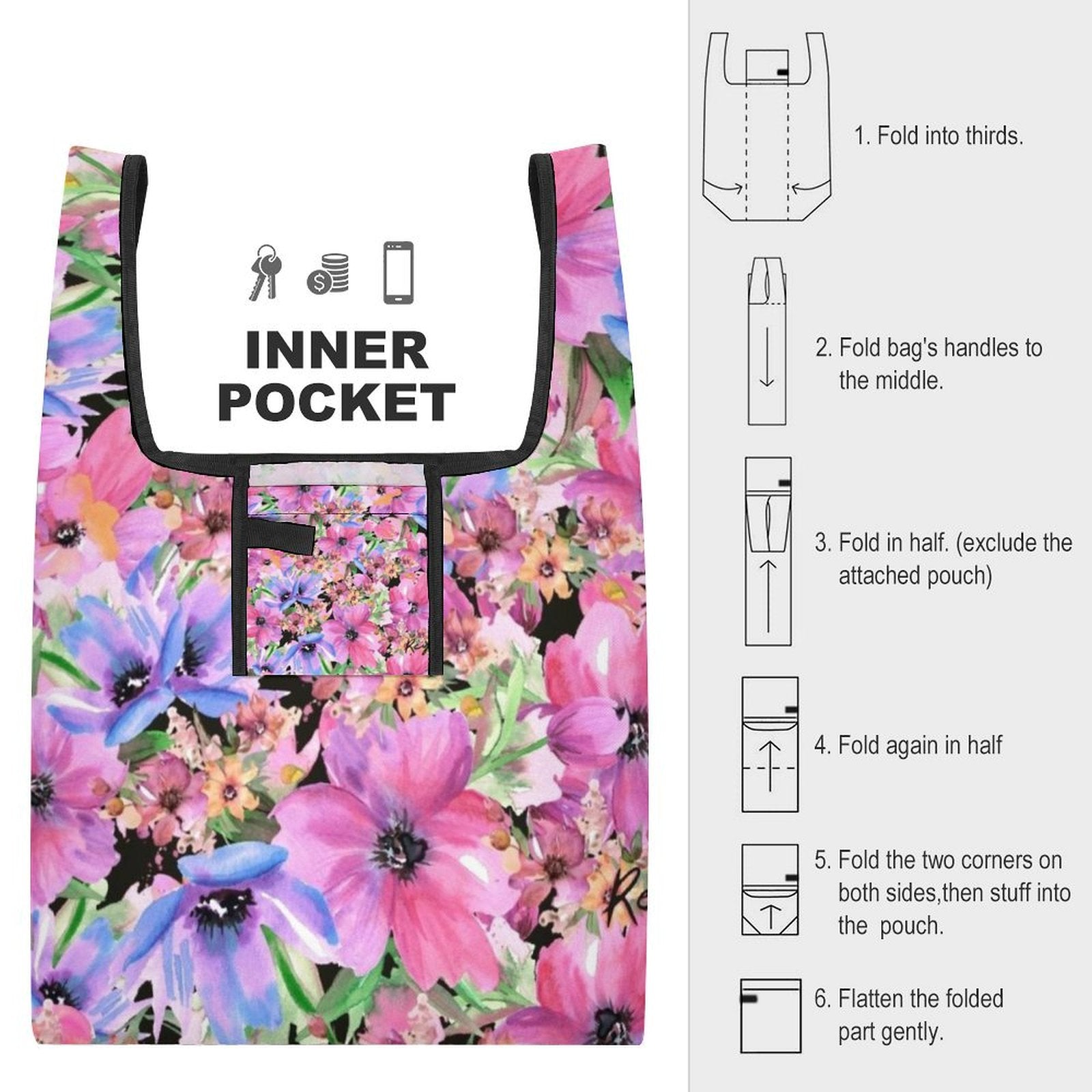 Pink Floral - Collapsible Shopping Bag