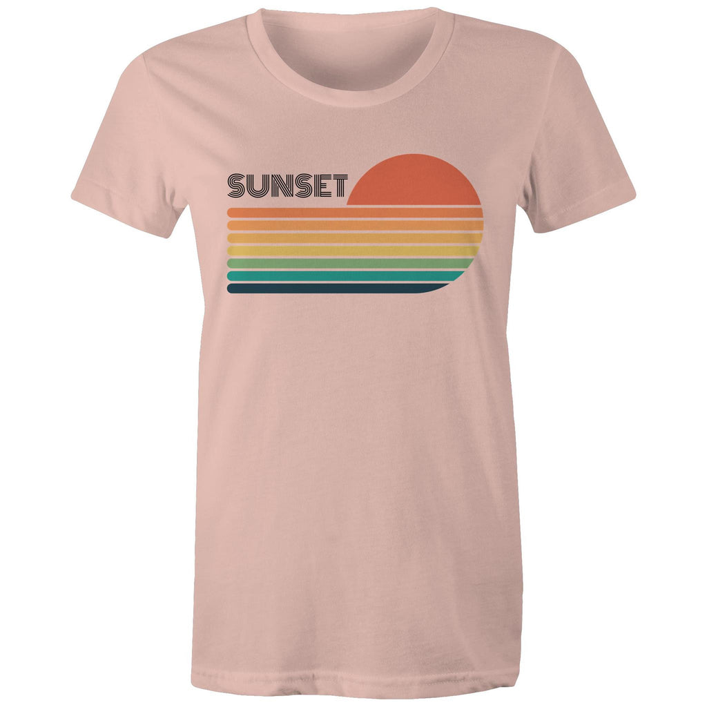 Retro Sunset - Womens T-shirt Pale Pink Womens T-shirt Printed In Australia Retro