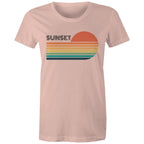 Retro Sunset - Womens T-shirt Pale Pink Womens T-shirt Printed In Australia Retro