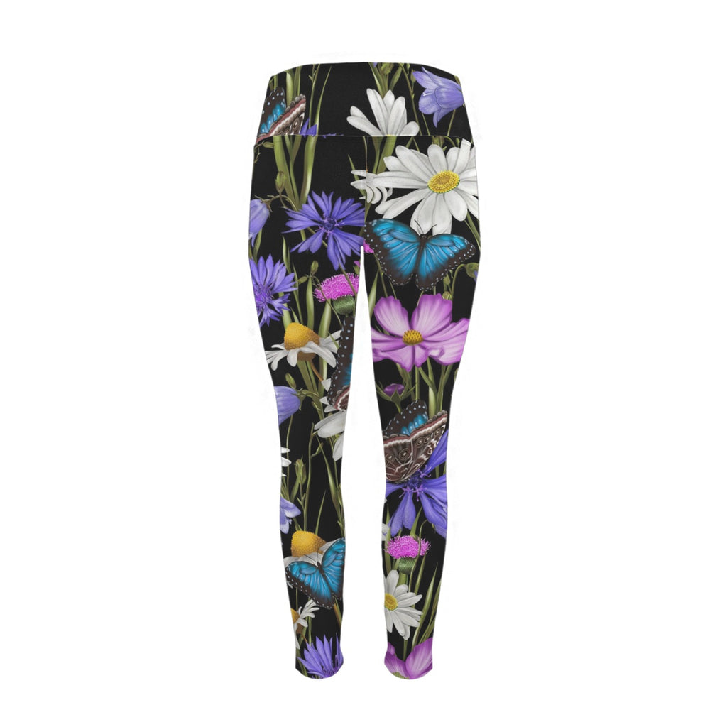 Butterfly Flowers - Women's High Waist Pockets Yoga Leggings