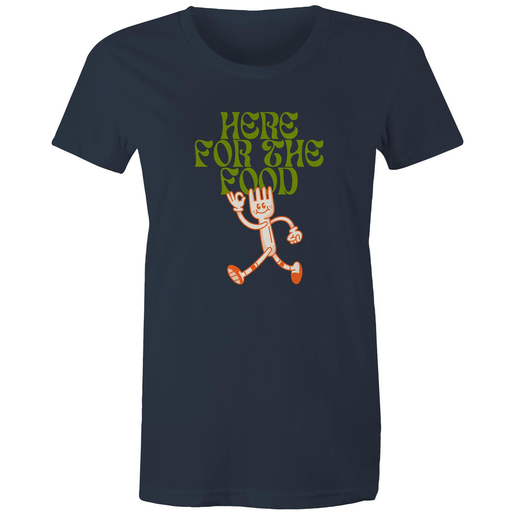 Here For The Food - Womens T-shirt Navy Womens T-shirt Food Printed In Australia