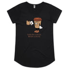 Even My Coffee Needs Coffee - Womens Scoop Neck T-Shirt Black Womens Scoop Neck T-shirt Coffee Printed In Australia