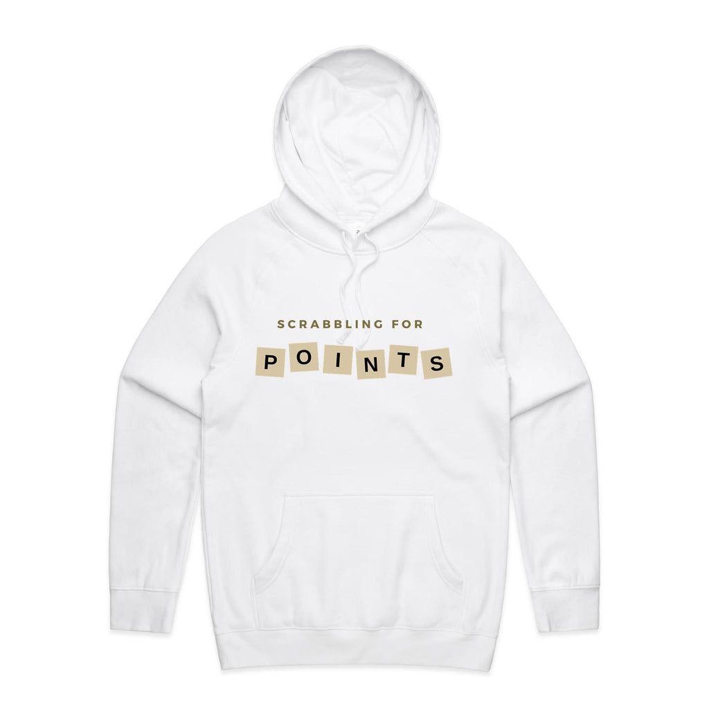 Scrabbling For Points - Mens Hoodie White Mens Hoodie Games Printed In Australia