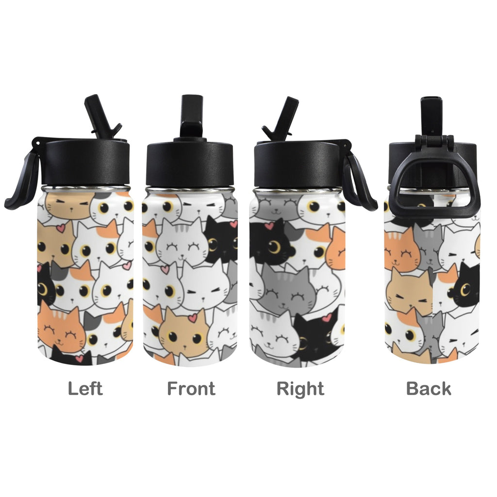 Cute Cartoon Cats 12oz Kids Water Bottle with Straw Lid
