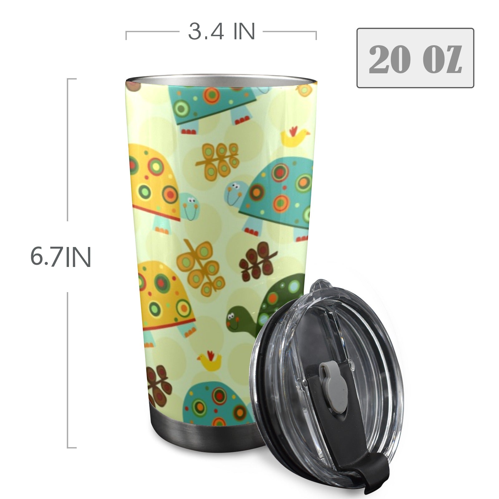 Retro Turtles - 20oz Mobile Tumbler with Lid (Black Lock) 20oz Travel Mug Ocean Printed Offshore