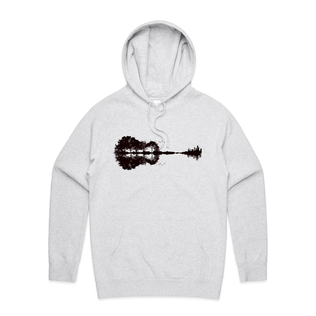 Guitar Reflection - Mens Hoodie White Marle Mens Hoodie Music Printed In Australia