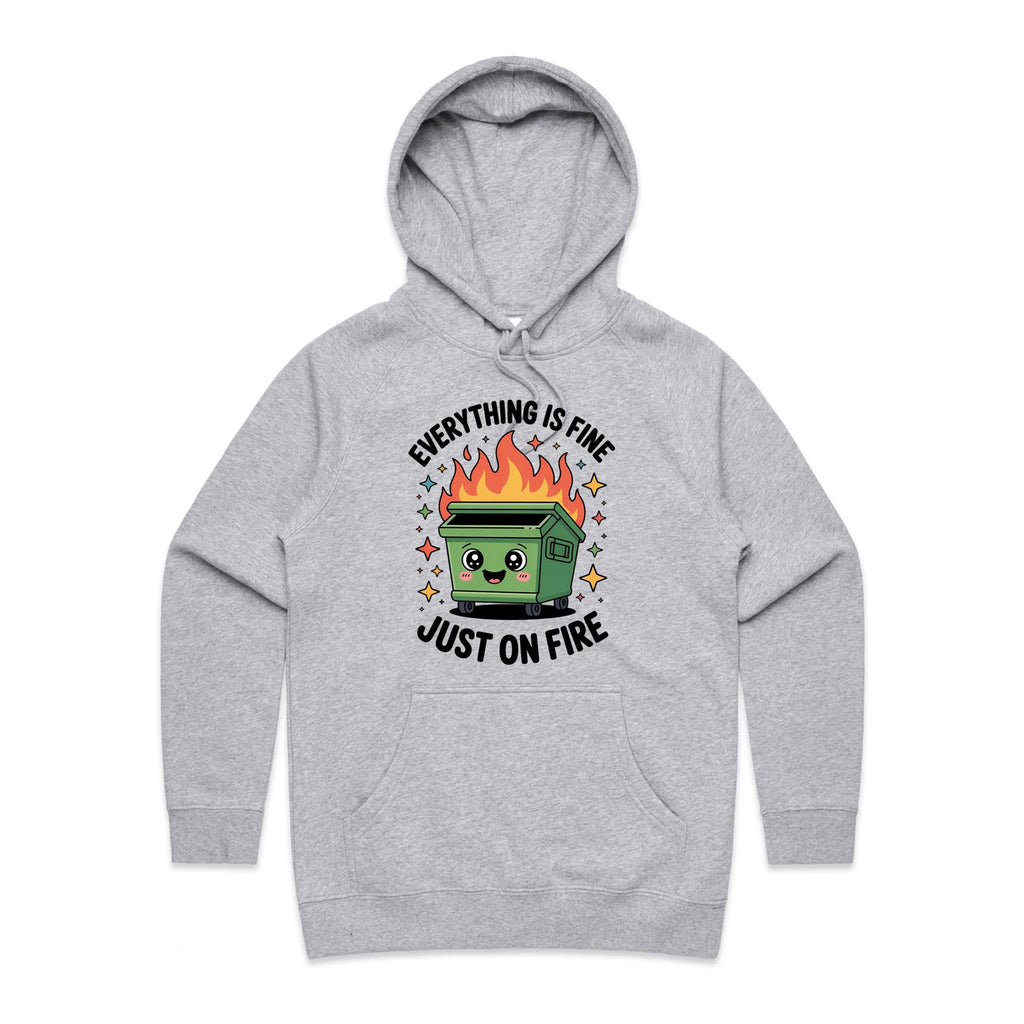 Skip Bin, Dumpster Fire Women's AS Colour Hoodie Grey Marle Womens Hoodie Printed In Australia