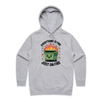 Skip Bin, Dumpster Fire Women's AS Colour Hoodie Grey Marle Womens Hoodie Printed In Australia