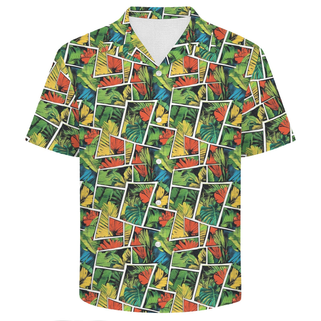 Tropical Comic Book Style Men's Crinkle Hawaiian Shirt