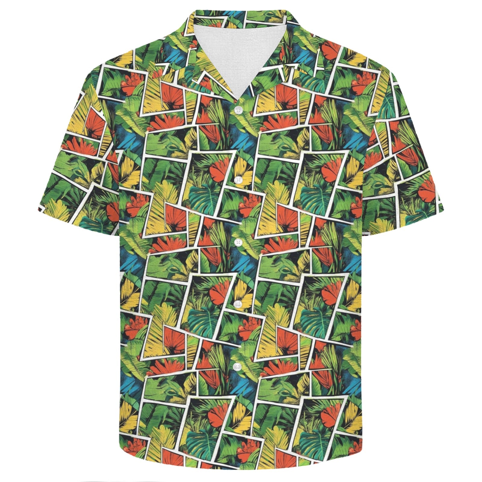 Tropical Comic Book Style Men's Crinkle Hawaiian Shirt