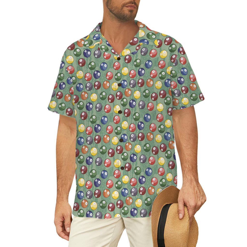 Pool Balls Men's Short Sleeve Hawaiian Shirt Men's Hawaiian Shirt (New) Games Printed Offshore