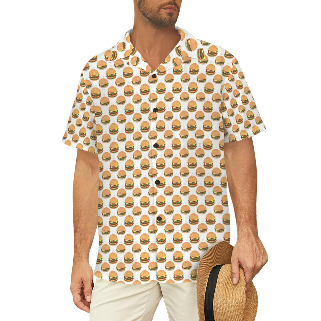 Hamburgers on White Men's Short Sleeve Hawaiian Shirt Men's Hawaiian Shirt (New) Food Printed Offshore