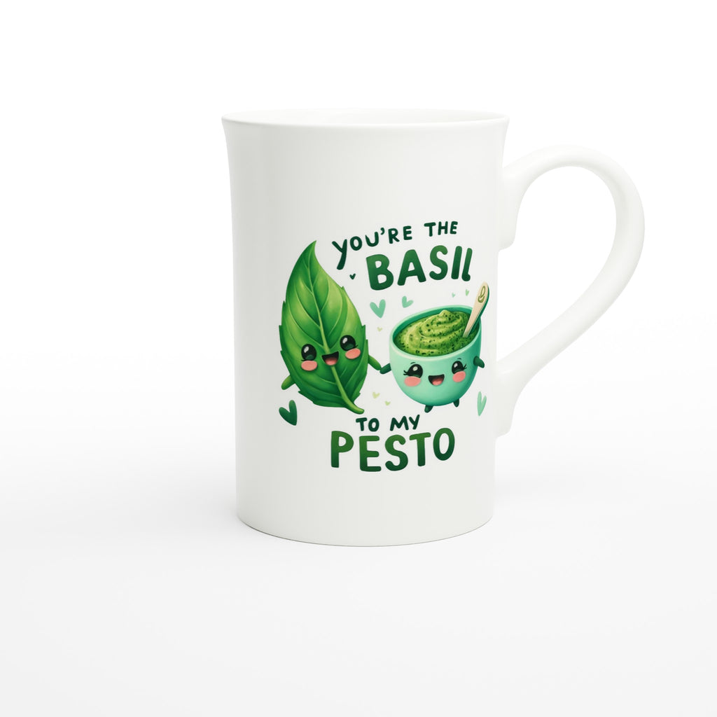 You're The Basil To My Pesto, Valentine - White 10oz Porcelain Slim Mug Porcelain Mug Food Globally Fulfilled Love