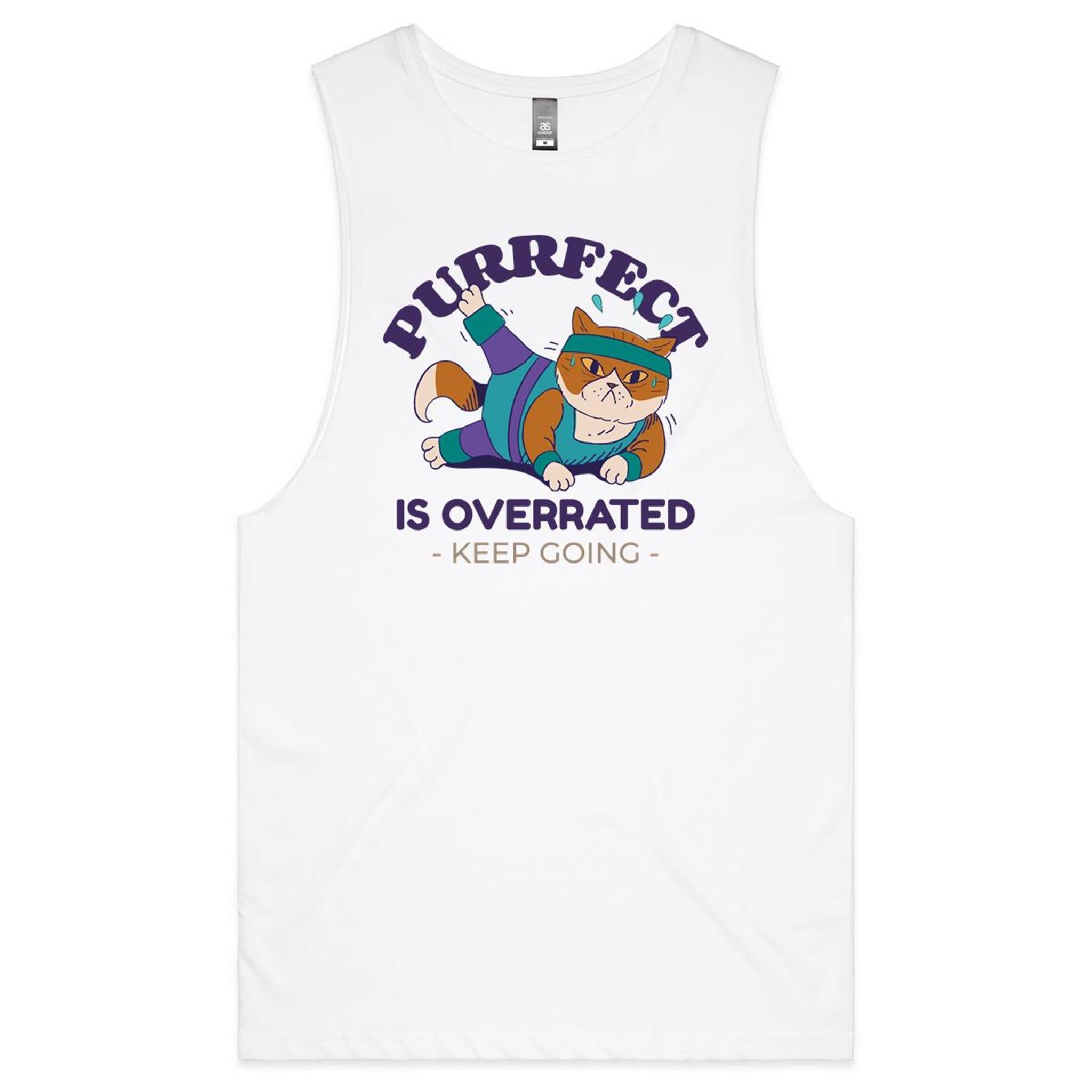 Purrfect Is Overrated - Tank Top Tee White Drop Arm Tank Top Fitness Printed In Australia