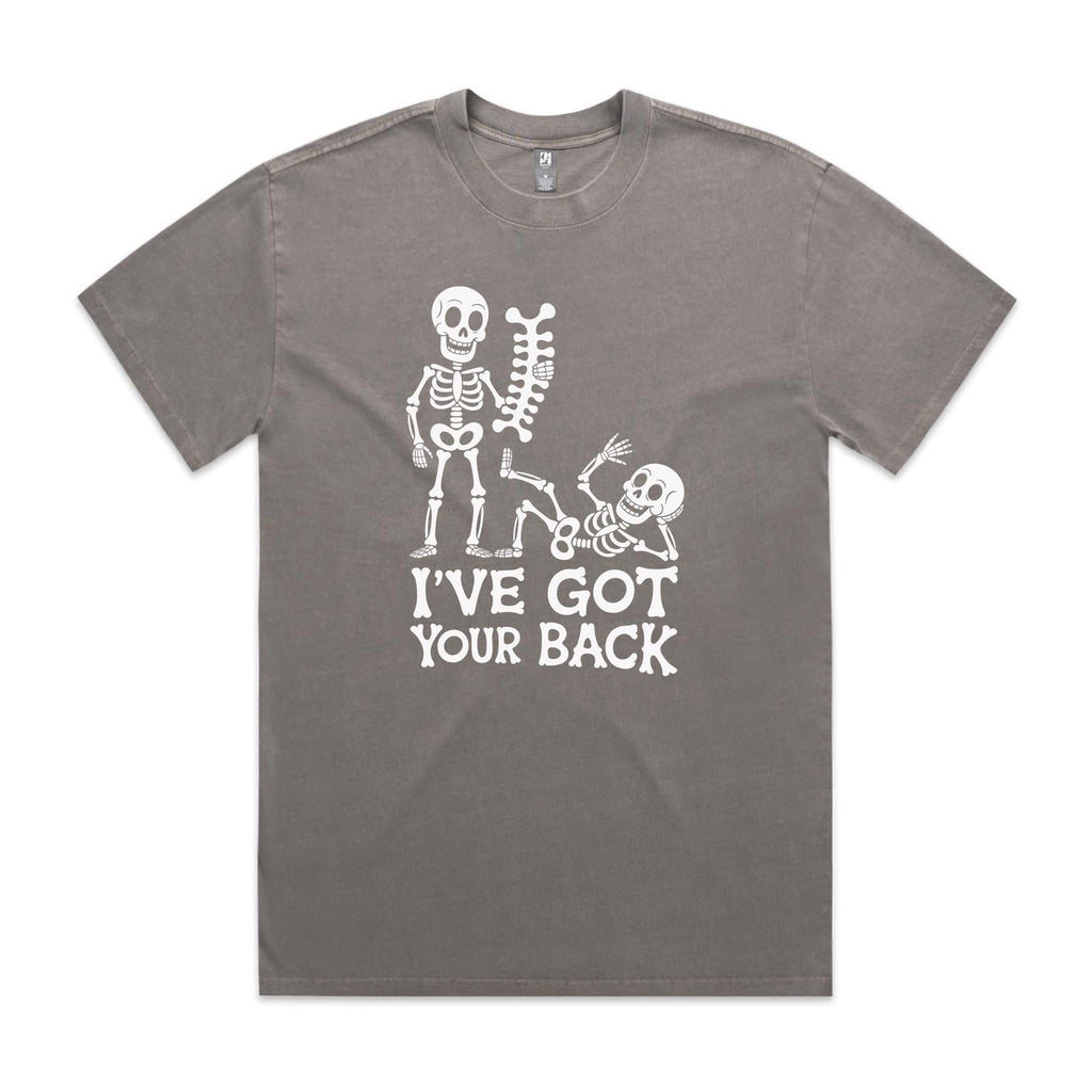 Skeleton, I've Got Your Back AS Colour Heavy Faded Tee Unisex Faded grey Heavy Faded T-shirt Printed In Australia