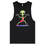 Alien Dumbells - Tank Top Tee Black Drop Arm Tank Top Fitness Printed In Australia