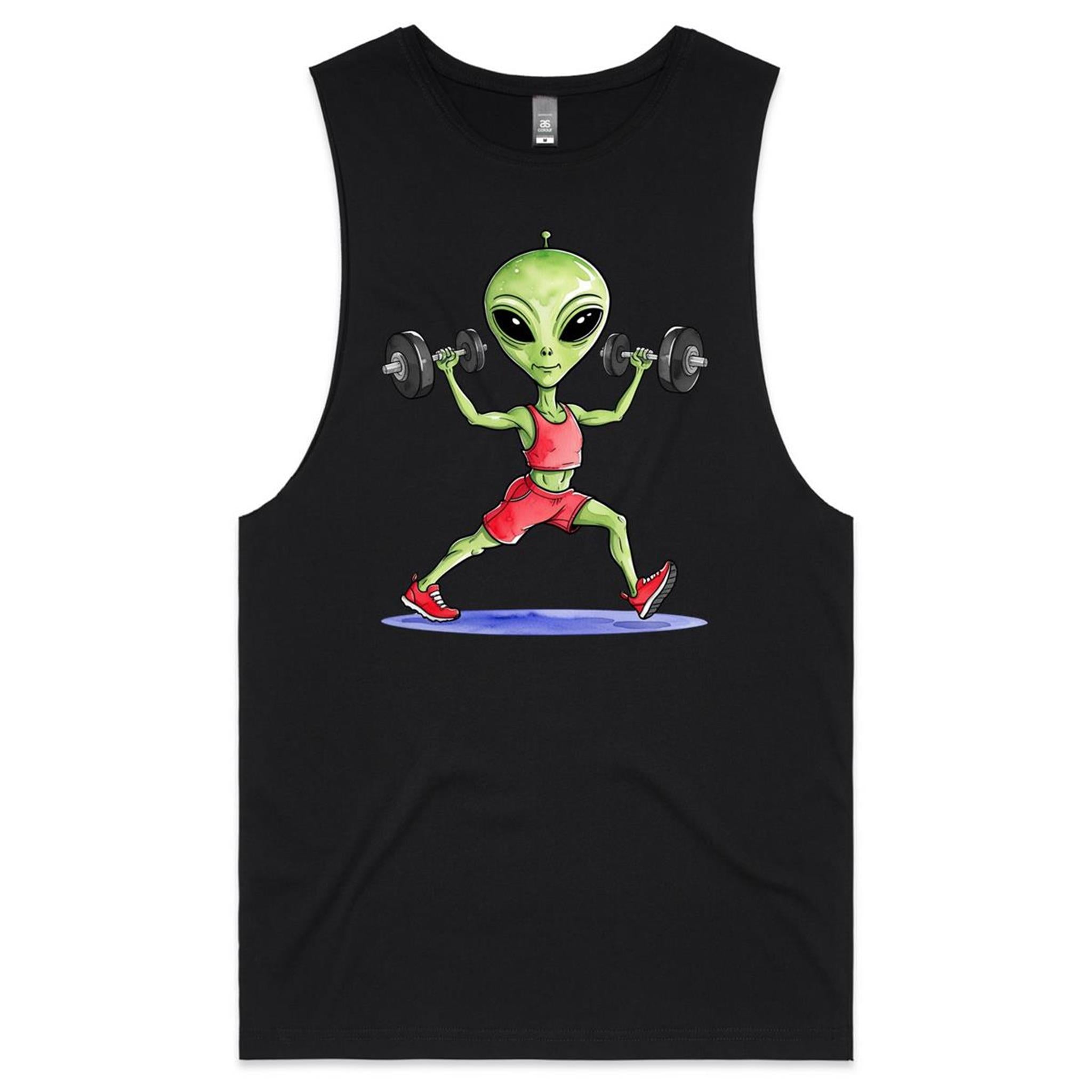 Alien Dumbells - Tank Top Tee Black Drop Arm Tank Top Fitness Printed In Australia