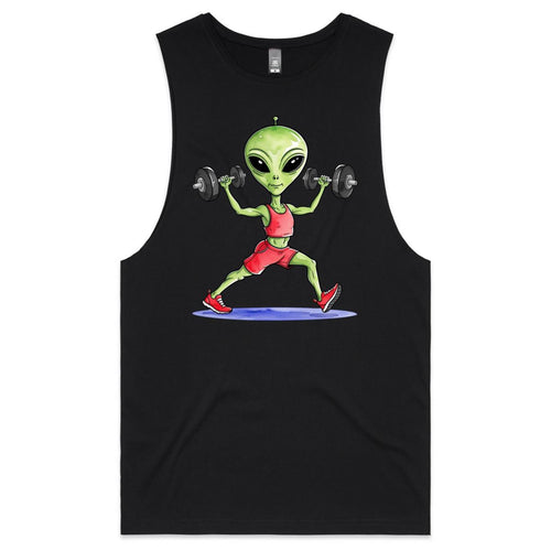 Alien Dumbells - Tank Top Tee Black Drop Arm Tank Top Fitness Printed In Australia