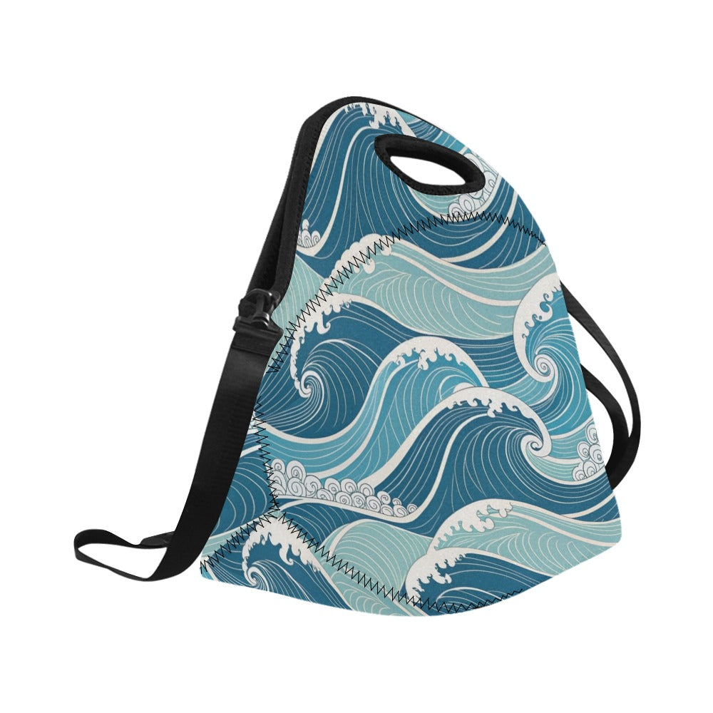 Ocean Waves Neoprene Lunch Bag/Large (Model 1669) Neoprene Lunch Bag Ocean Printed Offshore