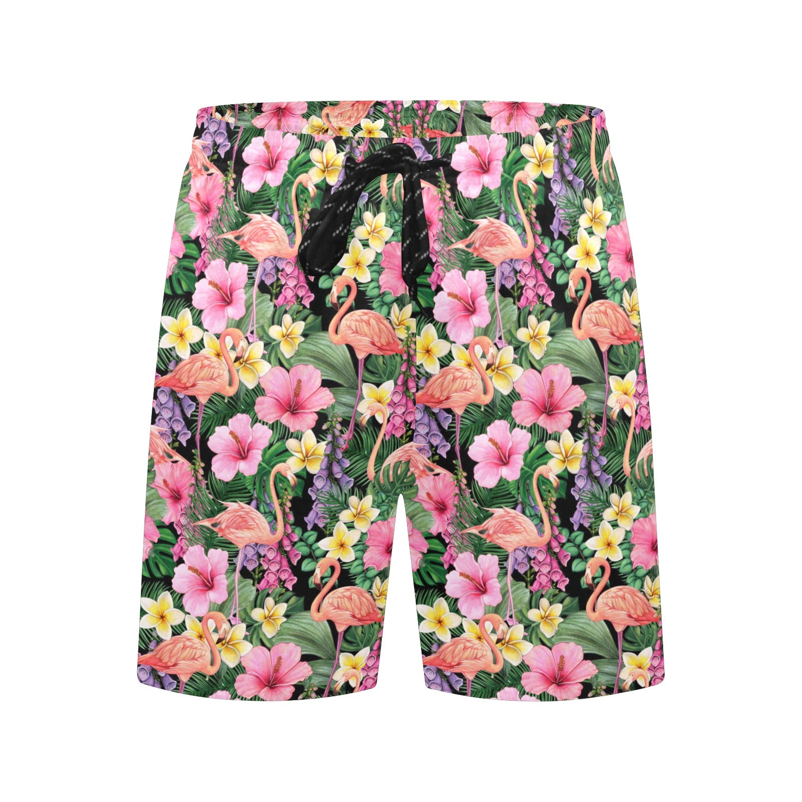 Flamingo Jungle Men's Mid-Length Beach Shorts Men's Mid-Length Beach Shorts animal Plants Printed Offshore