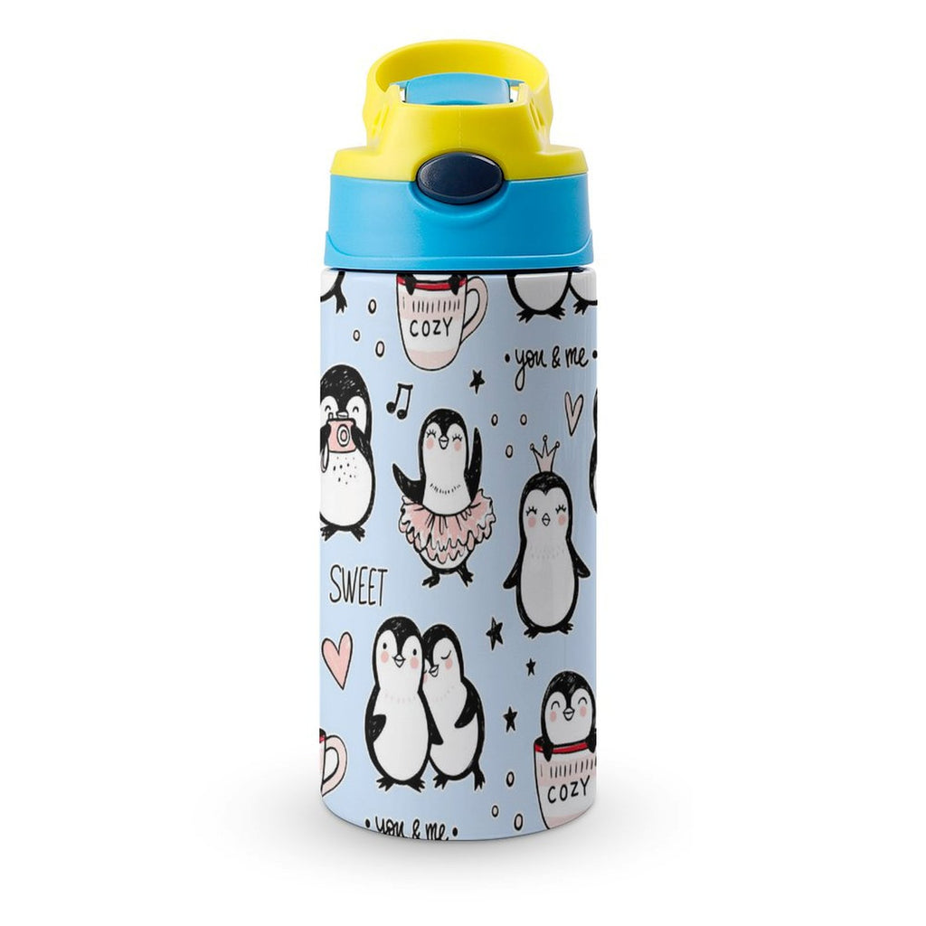Penguin Love - Little Kids Water Bottle blue 350ml Little Kids Water Bottle animal Love Printed Offshore