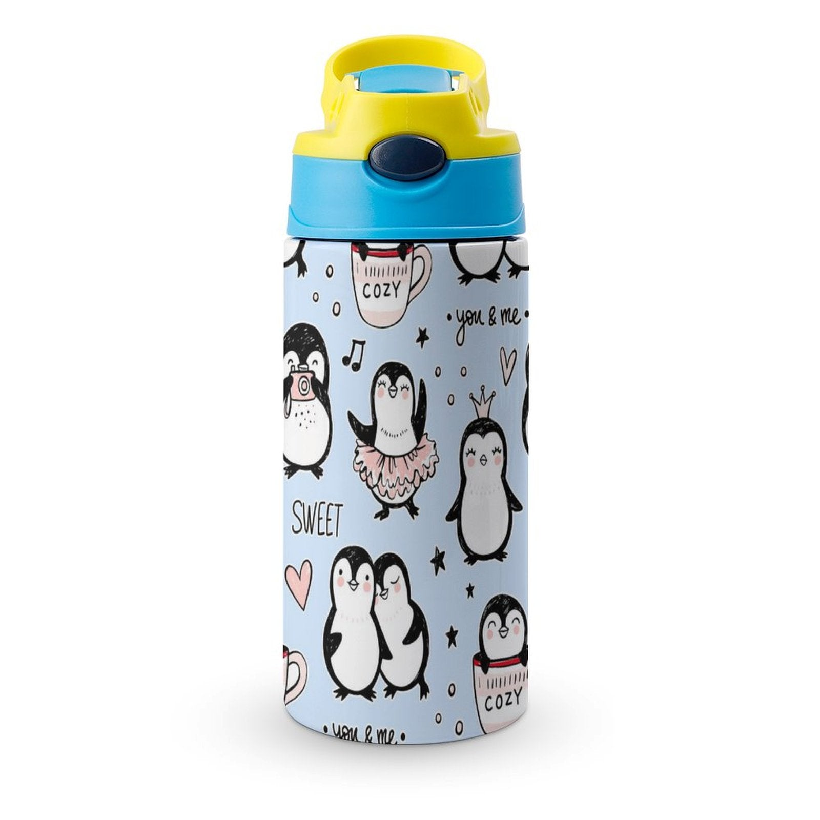 Penguin Love - Little Kids Water Bottle blue 350ml Little Kids Water Bottle animal Love Printed Offshore